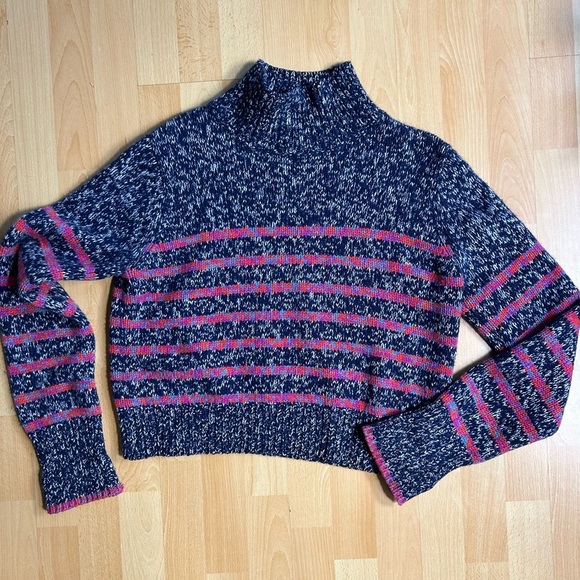 La Ligne Mini Marin Cropped High Neck Striped Wool Cashmere Sweater Lg - Picture 3 of 9